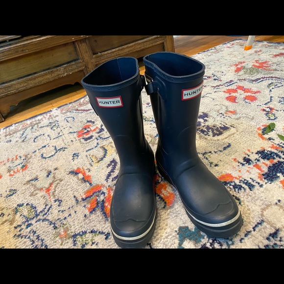 Hunter Wedge Rain Boots Back Strap Navy - Picture 1 of 6